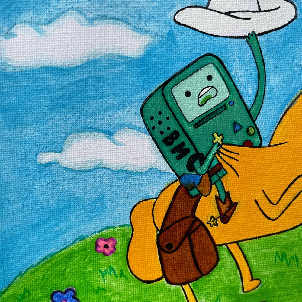 Adventure time cowboy beemo riding Jake the dog hand painted canvas art - Picture 7 of 16